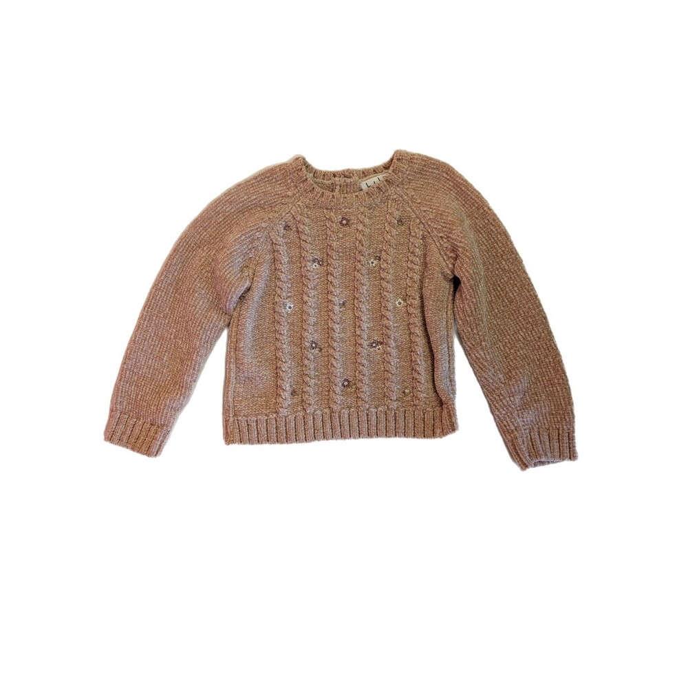 Girls Nicole Miller New York Chenille Flower Sweater Beige 18M